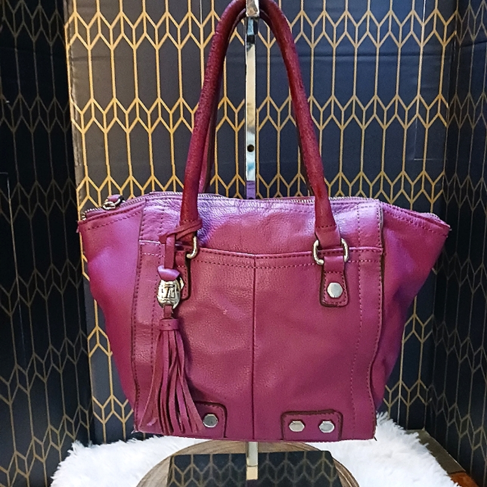 Tignanello Purple Aubergine Leather Satchel Bag with Detachable Shoulder Straps